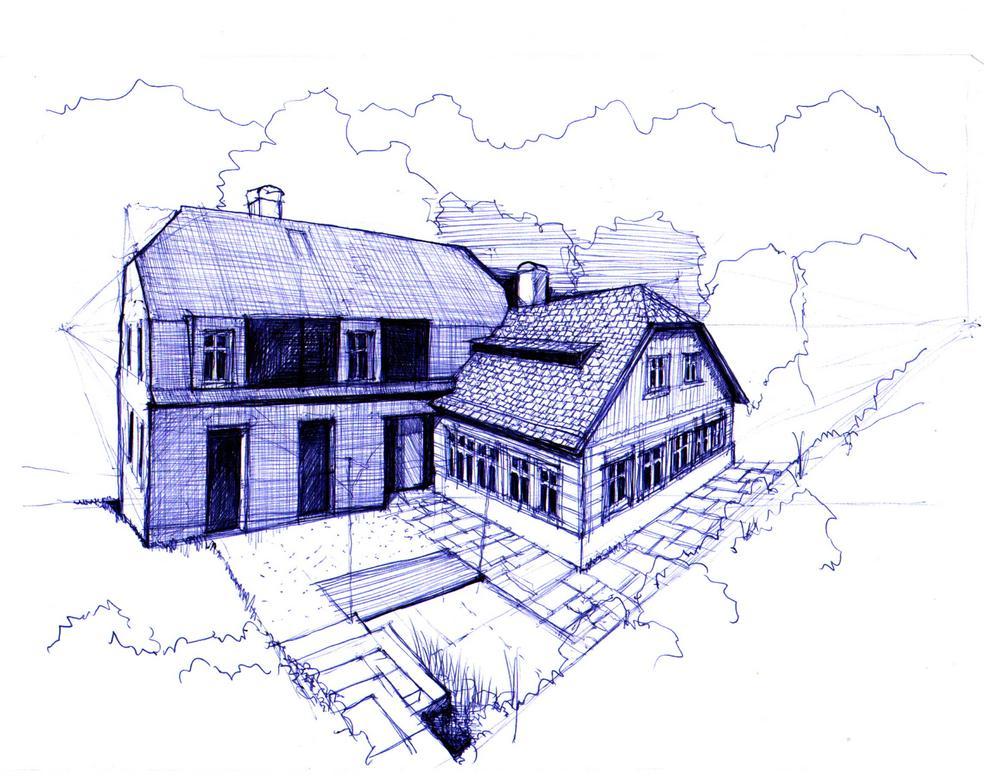 skica konceptu - exteriér od silnice